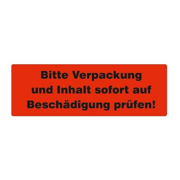 Haftetiketten "Bitte Verpackung und Inhalt sofort auf Beschädigung prüfen!", rot