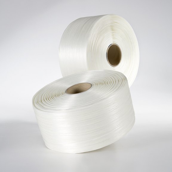 Textiles Polyesterband aus hochreißfestem, heißverleimtem Polyester- Filamentgarn
